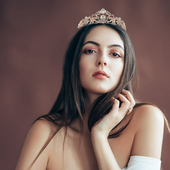 LULULION Elegant Rose Gold Rhinestone Tiara for Women's and Girls for Weddings and Special Occasions, Alloy Material