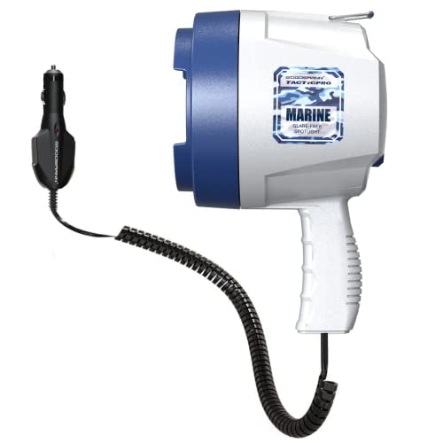 GOODSMANN Projecteur Portable à Main 1400 Lumens Sans Éblouissement Lumière de Recherche Lumineuse pour Bateau 12V DC Projecteur Marin 100W Halogène avec Sac de Transport en Oxford