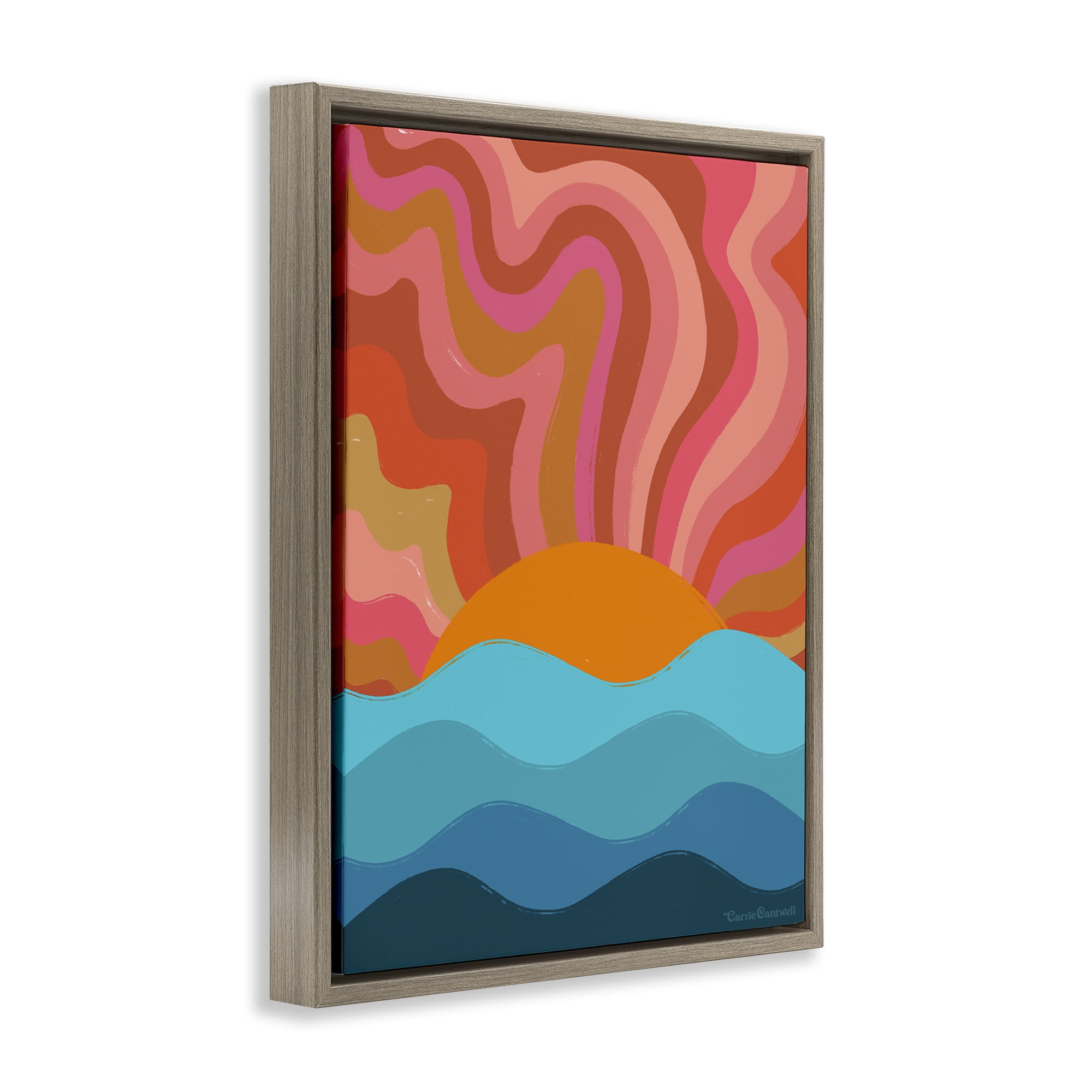 Stupell Industries Liquid Sunshine Funky Landscape Landscape Painting Brown Floater Framed Canvas Art Print Wall Art, 17 x 21