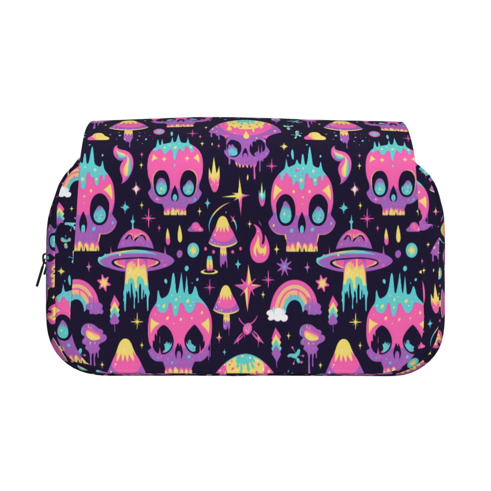 Rateoe cartoon Skull rainbow space Pattern Double Clamshell Pen Case, Storage Organizer with Two Zipper Compartments– Holds Up to 50 Pencils & Pens