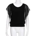 thumbnail image 4 of Knosfe Cute Summer Shirts for Women Chiffon Short Sleeve Crew Neck Blouses for Women Plus Size Summer Batwing Sleeves Loose Womens Boho Tops Plus Size Tunic Tops for Women Black L, 4 of 5