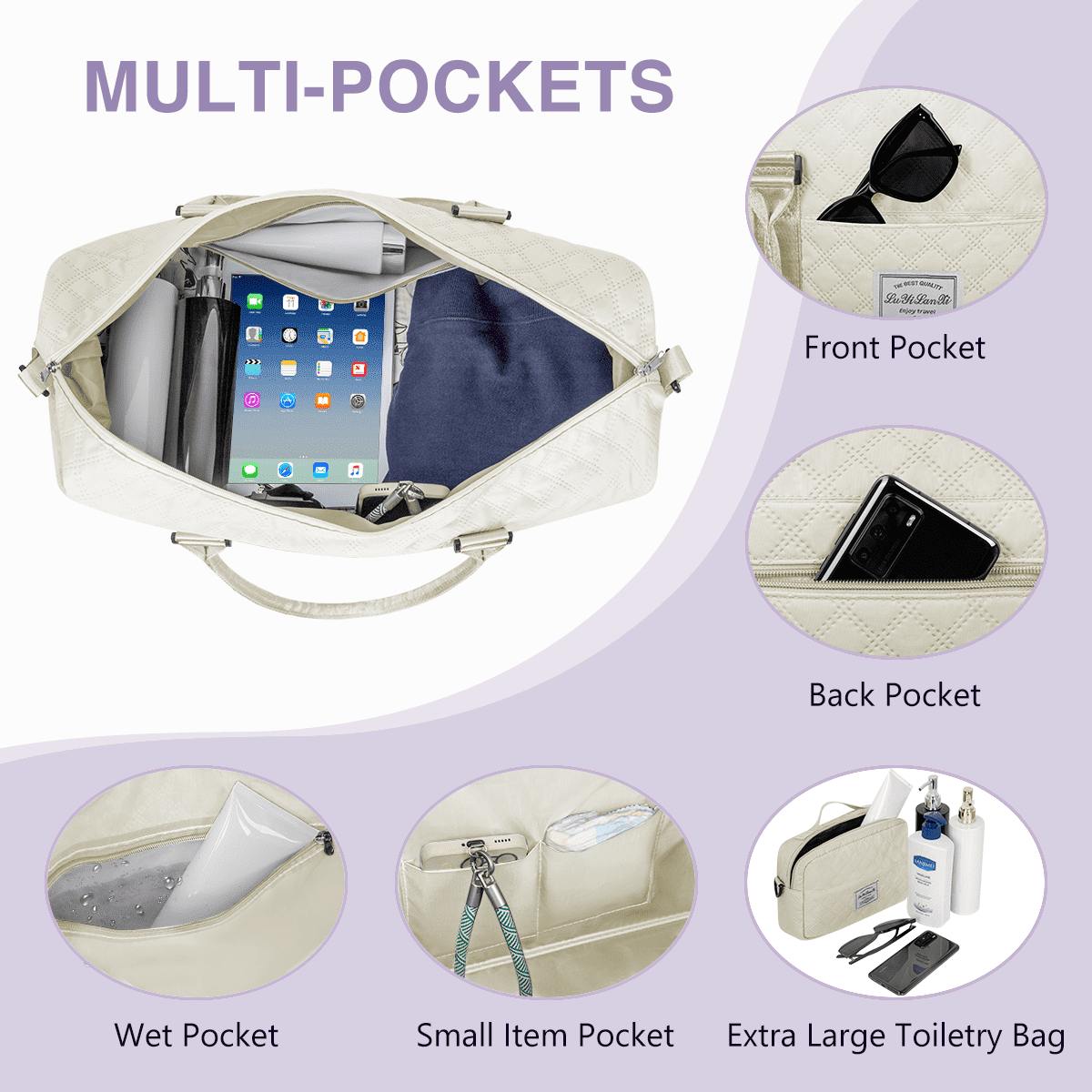 Weekender Bags for Women, Travel Duffel Bags with Shoe Compartment, Personal Item Travel Bag Weekender Overnight Bag Set Hospital Bags with Wet Pocket and Toiletry Bag for Labor and Delivery - White