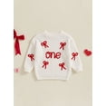 thumbnail image 2 of aturustex Toddler Girls 1st Birthday Cozy Sweater Tops 9M 12M 18M Infant Bow Letter Embroidery Knitted Pullovers Long Sleeve Knit Jumpers Crew Neck Swn Loose Spring Fall Casual Daily Clothes, 2 of 7