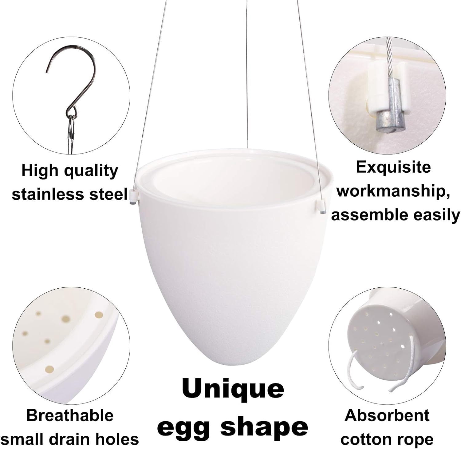 Self Watering Hanging Planter, Unique Eggshell Hanging Succulent Flower Pots Home Office Indoor Decorative Container, White