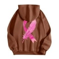 thumbnail image 4 of Wangmeiwg Women's Sweatshirts Fashion Women's Autumn Winter Cancer Awareness Ribbon Feather Print Zipper Long Sleeve Pocket Drawstring Casual Hooded Sweatshirt Brown 3XL, 4 of 5