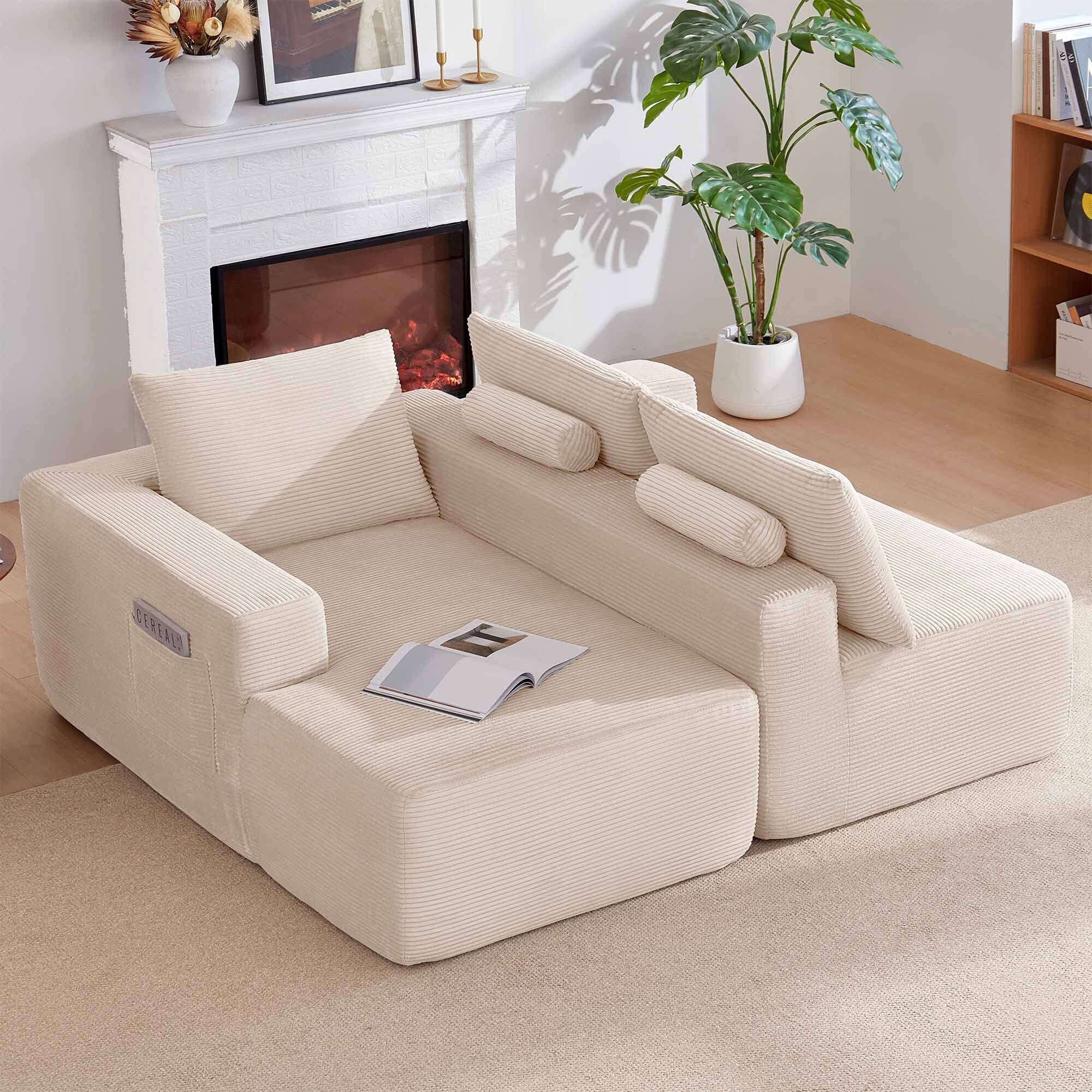 Lunale L-Shaped Modular Sectional Sofa with Movable Chaise, 3-Seater Boneless Cloud Couch for Living Room, Beige(Left Facing Chaise)