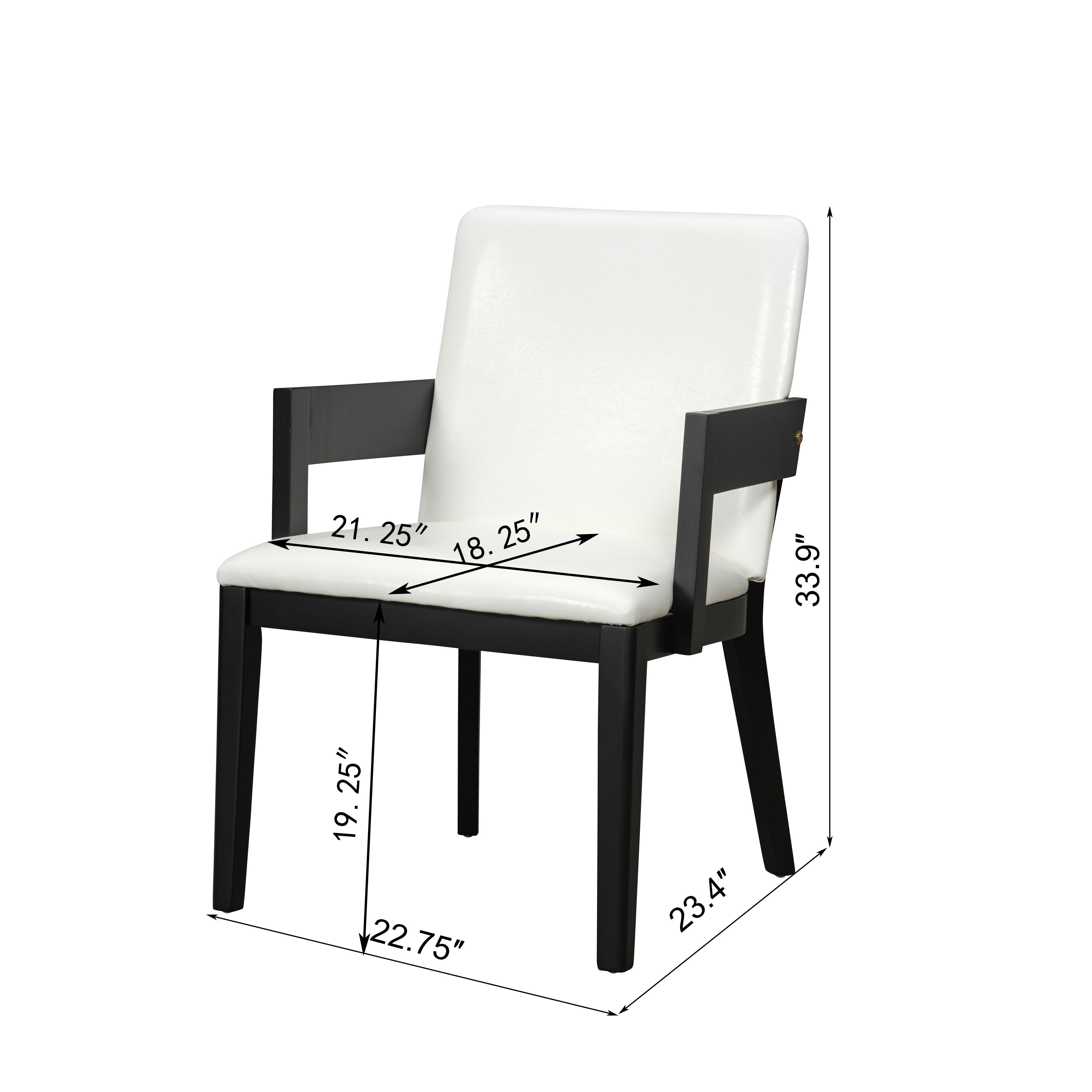Euroco Wooden Dining Chairs Set of 2, Modern PU Leather Upholstered Kitchen Arm Chairs, Dining Room Chair for Living Room,Black