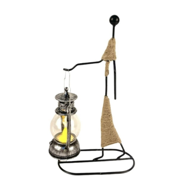 Candelabro de metal con escultura de linterna de personaje abstracto para clubes y bares temáticos. Plata