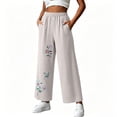 thumbnail image 3 of Tbopshirt Pants for Women Elastic Waist Floral Embroidery Wide Leg Capri Pants Side Pockets Textured Casual Trousers,Gray,M-4XL, 3 of 6