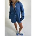 thumbnail image 3 of Camisas vaqueras Vintage de un solo pecho para mujer, blusas vaqueras de gran tamaño con bolsillos de manga larga, camisetas holgadas informales con cuello vuelto, 3 of 4
