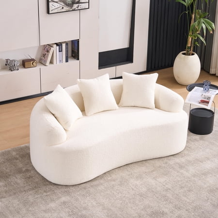 65" White Chenille Sofa with Curved, Apartment for Apartment