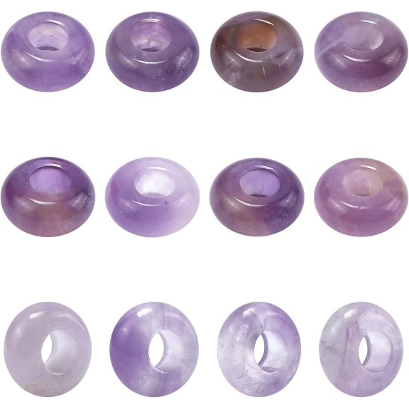12 Pcs Natural Amethyst Beads 5mm Hole Hair Beads for Braids 12mm European Large Hole Stone Beads Purple Rondelle Rock Beads for Braids Jewelry Making Mixed ColorDIY