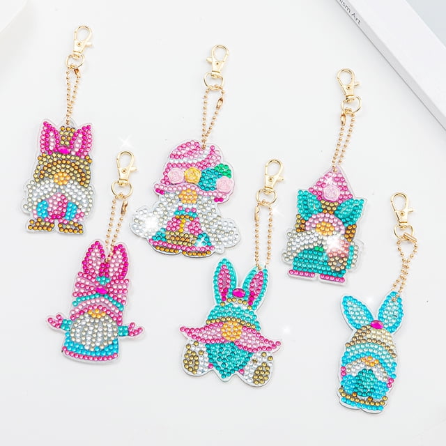 Cuadros Decorativos 6 uds., llaveros de diamantes de cristal hechos a mano, adorno colgante artesanal para bolso de mujer Wdftyju embutido en tela