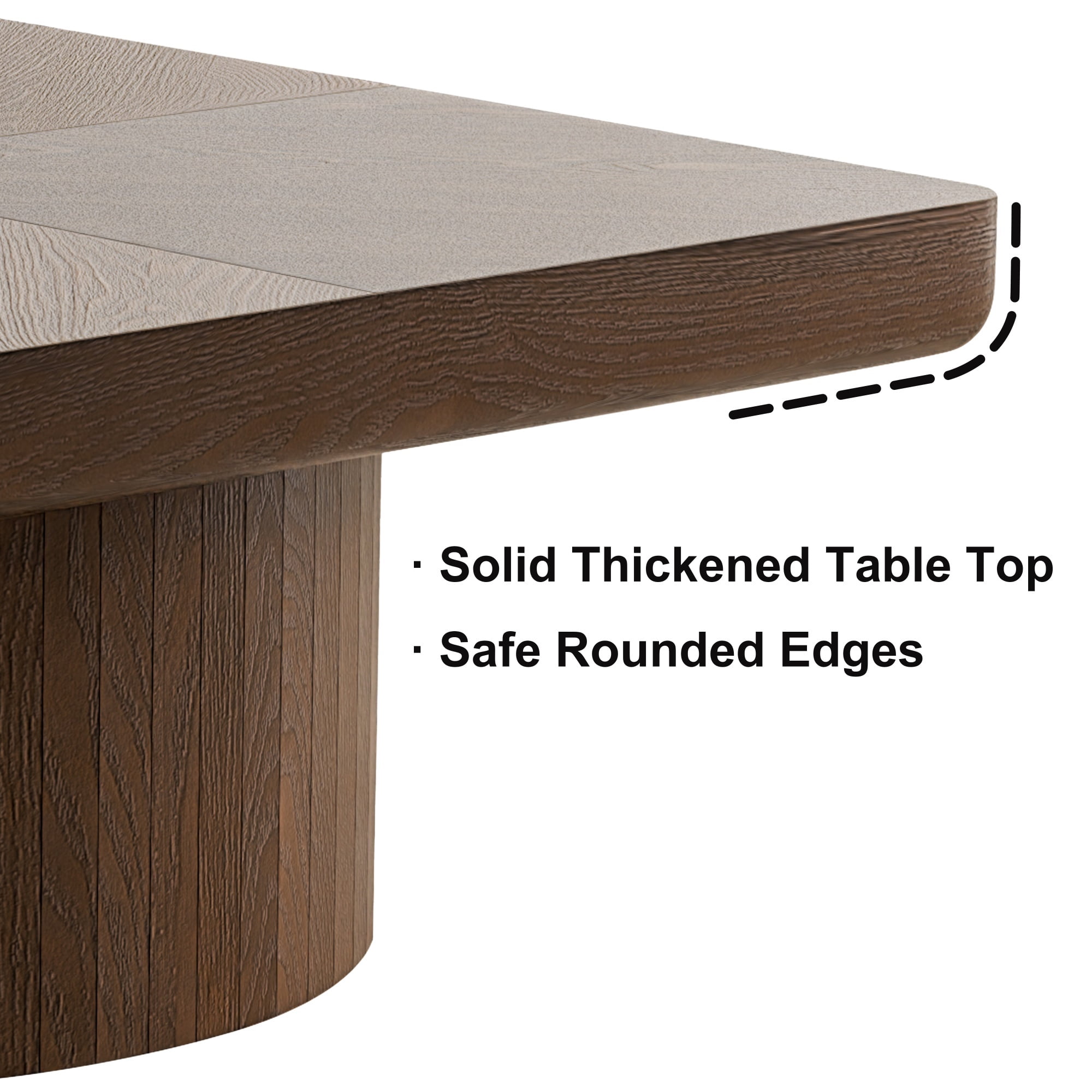 34.6'' Square Coffee Table with Fluted Cylindrical Base, Solid Wood End Table with Thickened Tabletop, Modern Cocktail Table