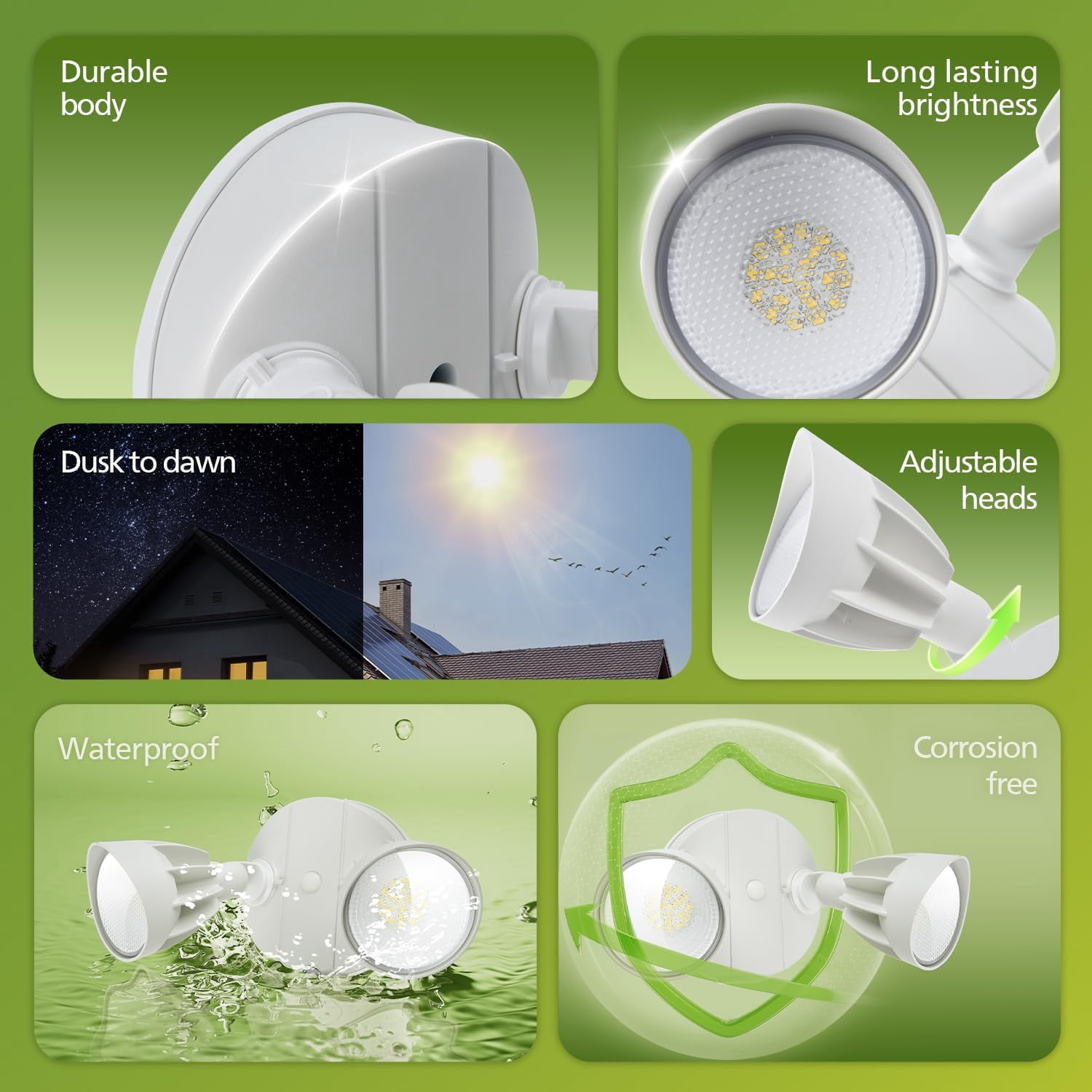 44W 3500LM‌LED Security Flood Light‌‌Outdoor‌，Switch Controlled Aluminum‌Security Light‌, 2 Adjustable Heads，5000K Daylight，Wet Location for Patio, Garden, Yard Lights