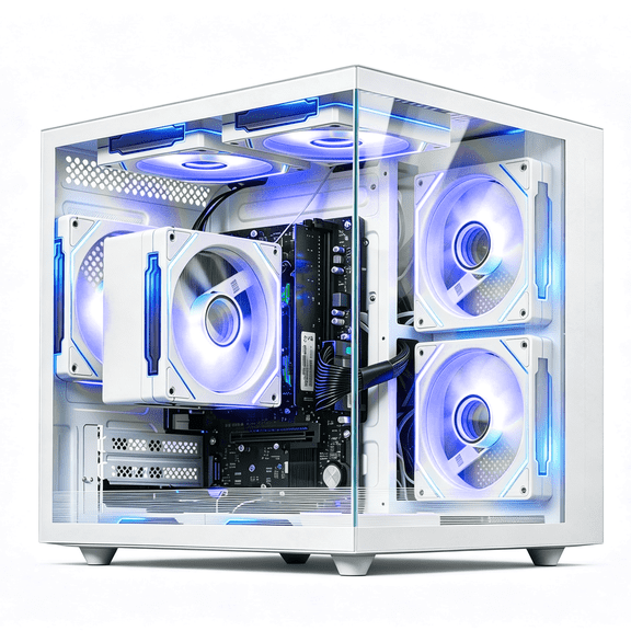 Qehi Desktop Tower PC, Ryzen 5 3400G , 16GB DDR4 RAM, 512GB 2.5" SATA SSD, RGB Lighting, White Desktop Computer for Home Office Daily Use