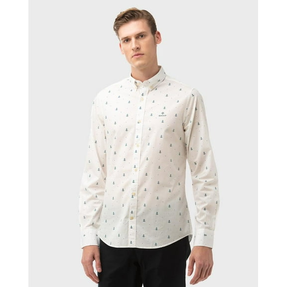 GANT White Anchor Print Button Down Shirt 3019830 Size M