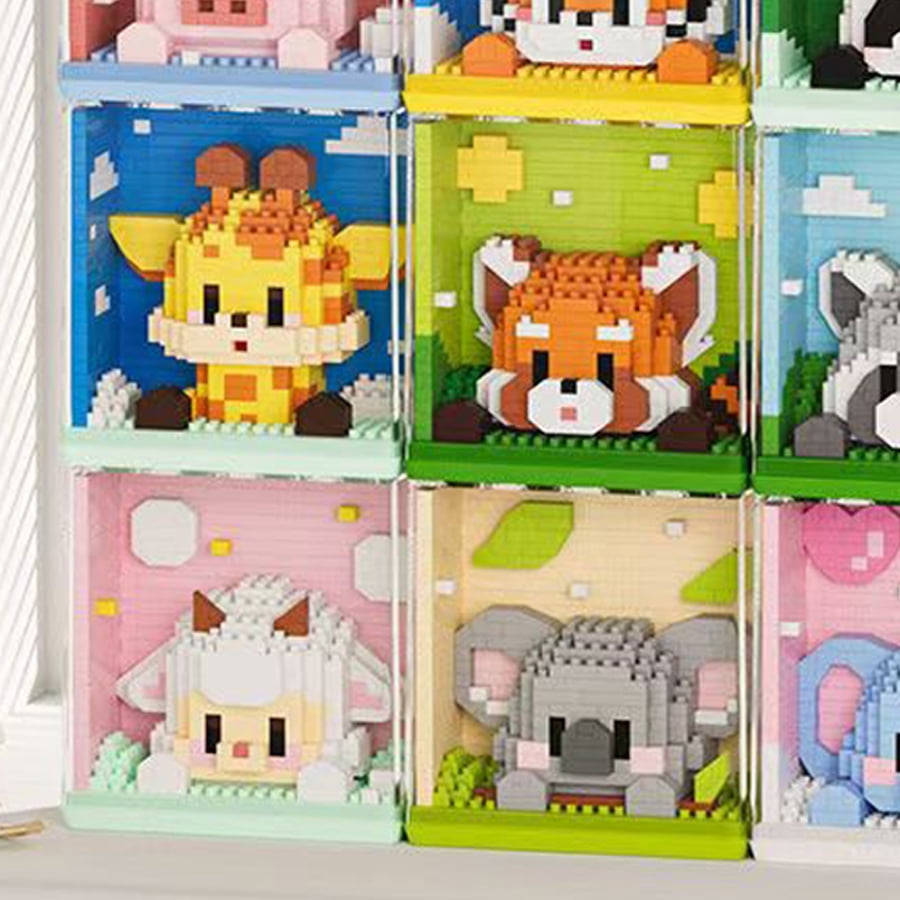 8PCS Zoo Building Block Toys, Cute Panda Koala Giraffe Series Mini Toy Desktop Bedroom Ornaments, Hobby Plant Collection, Gifts for People Christmas Halloween Gifts-Random Blind Box Series