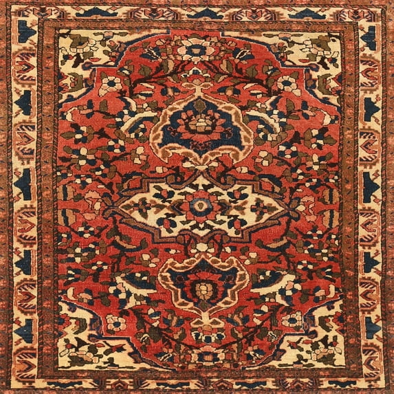 Ahgly Company Machine Washable Indoor Square Traditional Saffron Red Area Rugs, 7' Square