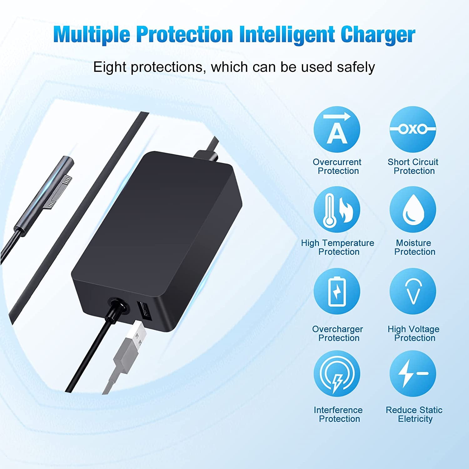 Chargeur 15V 4A Pour Microsoft Surface Book / Go 2 / Go 3 - Alimentation Secteur, Noir, Neuf Générique