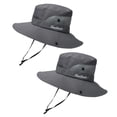 thumbnail image 1 of Sombrero para el sol plegable con protección UV para exteriores, 2 uds., malla ancha a lo largo de la playa, sombrero de pesca con agujero para cola de caballo, 1 of 5