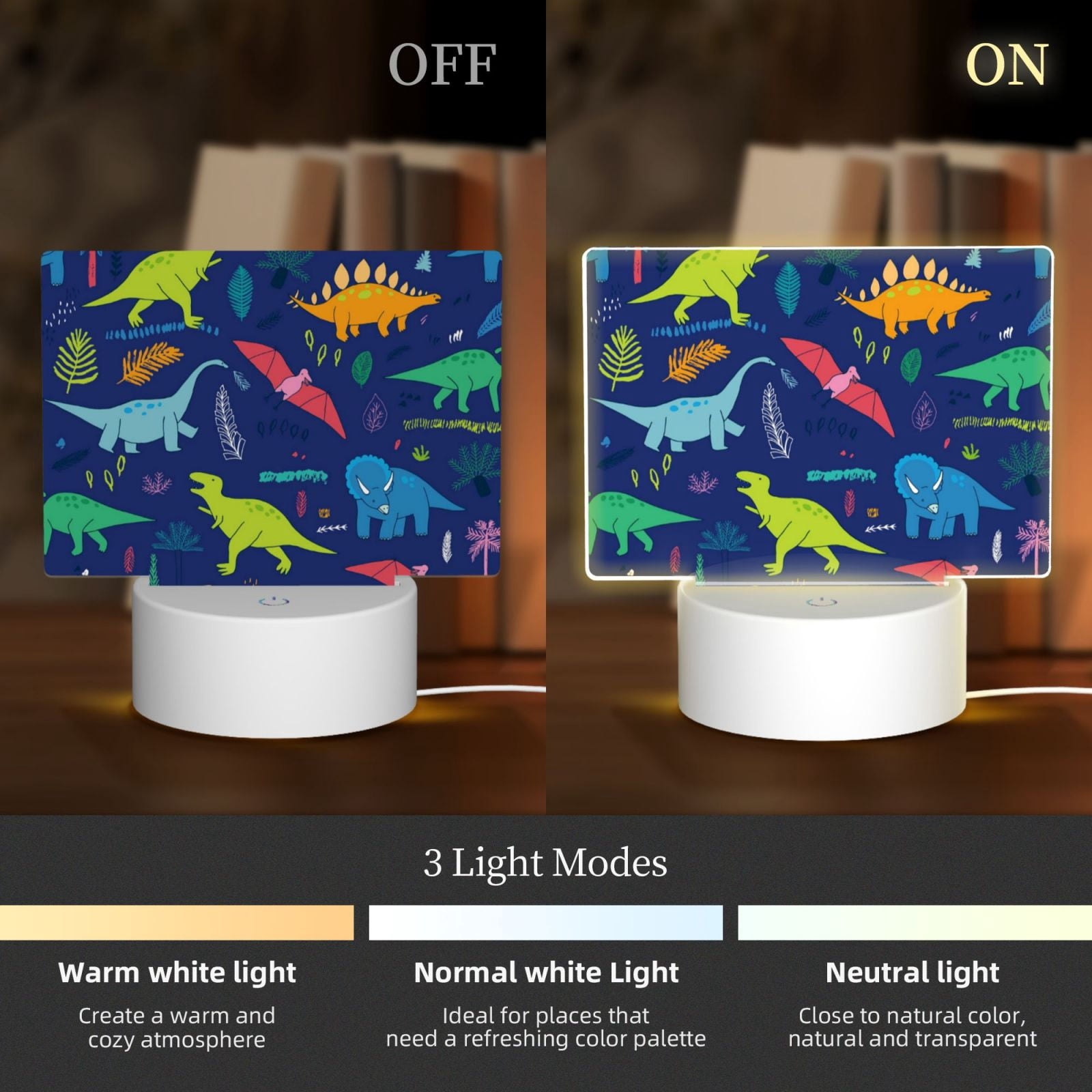 Kdxio Dinosaurs Rectangular Acrylic Night Light Acrylic Sleep Night Light Friend Gifts for Birthday Gifts for Women Teens Boys Girls