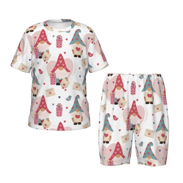 Balery Gnome With Love Letter Conjunto de Pijama Infantil de Manga Corta con Estampado – Ropa de Dormir de Algodón Suave-Medium