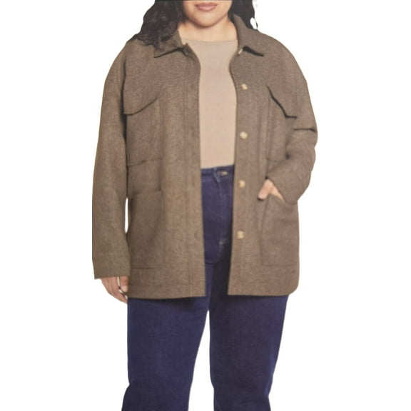 Banana Republic Ladies' Structured 4 Pocket Button Shacket Oversize Shirt jacket | Brown, XL