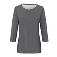 thumbnail image 4 of T-Shirt for Women Women's Fashion Casual Round Neck 3/4 Sleeve Loose Solid Color Button T-Shirt Ladies Top, 4 of 7
