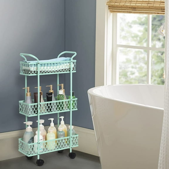 3 Tier Slim Rolling Utility Cart, Metal White