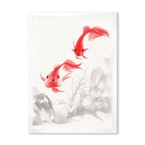 Designart 'Ancient Gold Fishes' Nautical & Coastal Framed Art Print