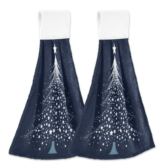 2 Pcs Kitchen Hand Towels with Hanging Loops Absorbent Soft Fast Drying Decor Bath Towels Christmas Tree with Star
