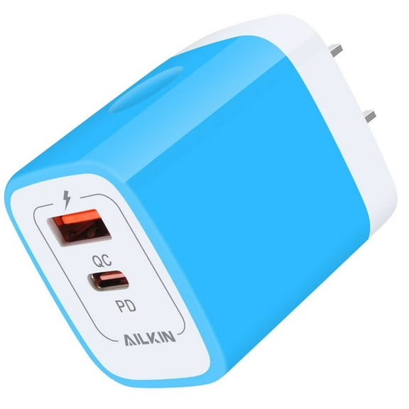 USB C Block,AILKIN 20W PD Type C Charger Block QC3.0 Dual USB Wall Charger Adapter Plug USB C Brick Power Delivery Fast Charge Quick Charging Charger Block,Blue