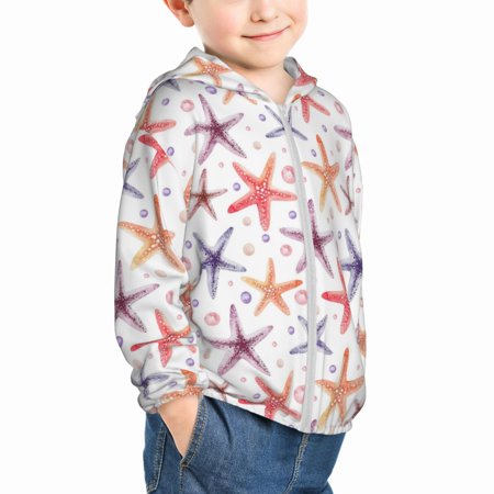 

Uemuo Starfish 1 Pattern Rash Guard for Boys Girls Long Sleeve Swim Shirts UPF 50+ UV Sun Protection Hooded Fishing Shirt with Pocket for Kid-18 Months