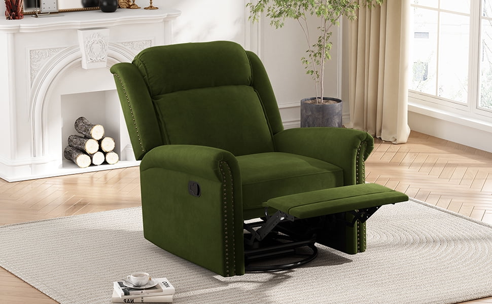 LiviNest Green Swivel Recliner Chair: 360° Rotation & Manual Rocking Nursery Rocker with Adjustable Backrest - Velvet Upholstery for Nursing Mothers & Baby Care in Living Room & Nursery Spaces