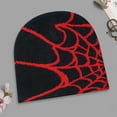 thumbnail image 4 of Unisex Winter Hat Spider Web Jacquard Knitted Dome Elastic Contrast Color Brimless Cold Weather Cap Cosplay Club Party Headwear, 4 of 8