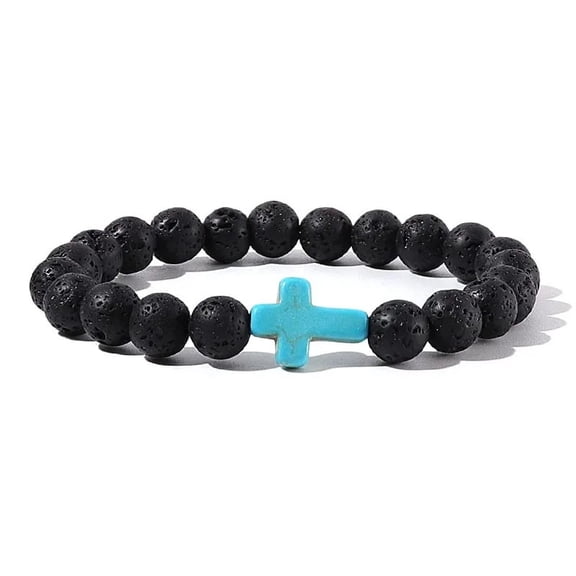 Top-kevin Cross Bead Bracelet for Men Women,8mm Tiger Eye, Lava Rock, Black Obsidian Healing Crystal Beaded Bracelets,Natural Protection Stone Bracelets Jewelry Gifts for Men Women