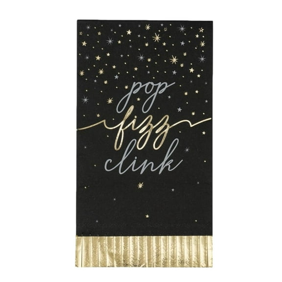 Pop Fizz Clink New Years Eve 16 Ct Fringe Edged Guest Napkins Foil Stamped