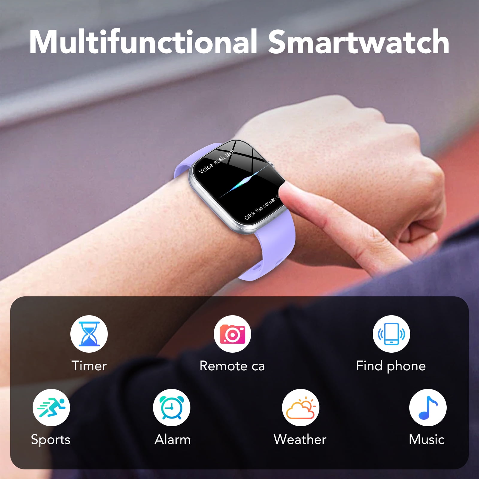 Smart Watch Fits for Android and Iphone, IP68 Waterproof Smartwatch for Women Men 100+ Sports Modes 1.91-inch Fitness Tracker, Smart Watch with Bluetooth Call(Answer/Make Calls), for Gift Purple