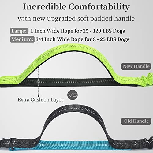 Hands Free Dog Leash with Zipper Pouch, Dual Padded Handles and Durable Bungee for Walking, Jogging and Running Your Dog (Large, 25-120 lbs, Green)