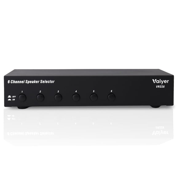 Vaiyer 6-Channel Speaker Selector Switch Box, 900W Max Multi-Room Audio Distribution with Impedance Protection, Connect 6 Speaker Pairs to One Amplifier