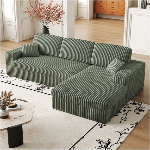 JERFIT Modern Corduroy Modular Recliner Sofa, Reversible L-Shaped Couch with Pillows for Living Room