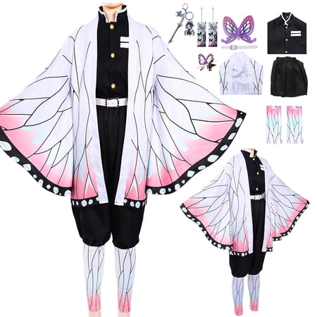 Forfamy Shinobu Cosplay Costume Kochou Shinobu Kimono Cosplay Outfit Women Men Halloween Costume with Earring