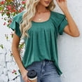 thumbnail image 3 of Plebaso Women's Ruffle Short Sleeve Tunic Tops Pleated Crew Neck Casual Summer Shirts Vacation Beach, 3 of 6