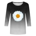 thumbnail image 4 of QATAINLAV 3/4 Length Sleeve Womens Tops 2025 Fashion Gradient Print Blouse Cute Floral Graphic Tees Shirts Summer Casual Round Neck Tshirts Black XXL, 4 of 5