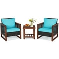 thumbnail image 1 of Patiojoy 3-Piece Patio Rattan Bistro Set Acacia Wood Frame Sofa and Side Table Turquoise, 1 of 6