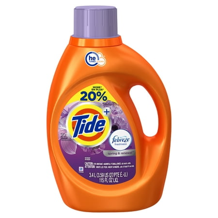 Tide Plus Febreze Freshness Spring And Renewal Scent HE Turbo Clean Liquid Laundry Detergent, 115 oz, 74