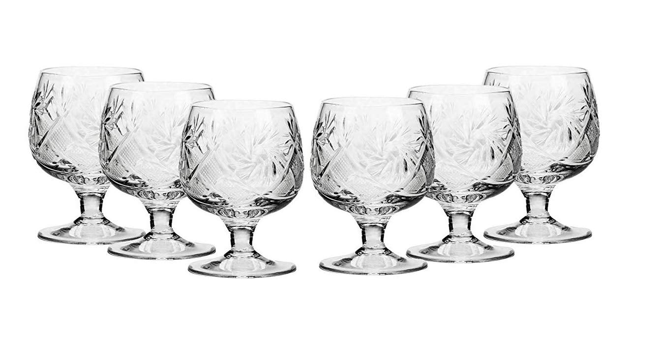 Set of 6 Cut Crystal Shot Glasses 1.7 oz Vodka Vintage Design