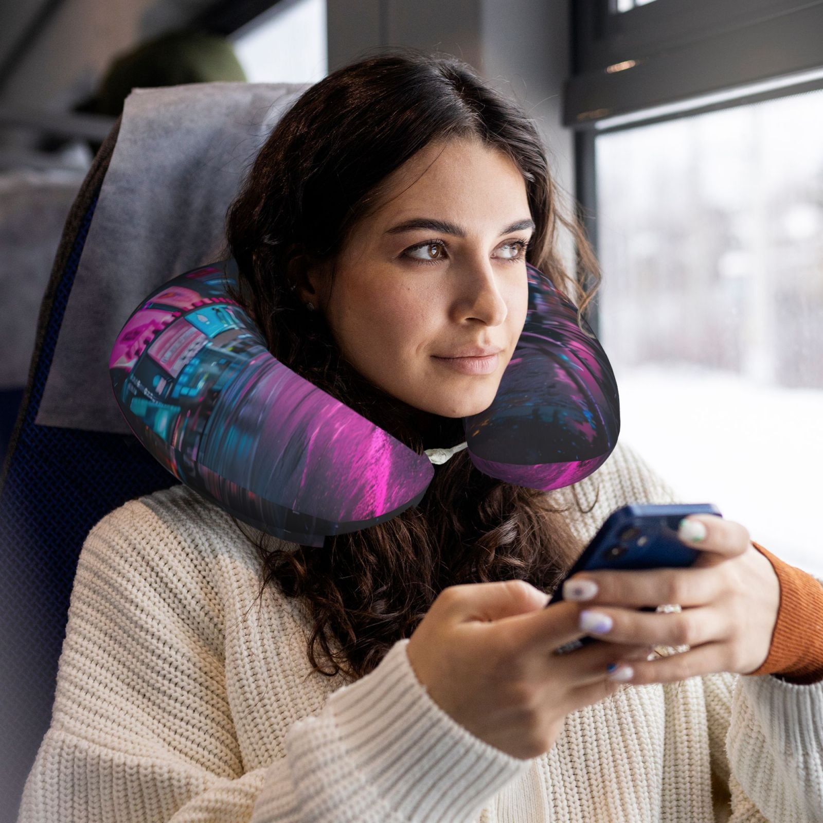 Xecao Neon Night Cityscape Print Memory Foam Cervical Neck Pillow Versatile U-Shaped Pillows for Home,Office,Camping,Travelling,Soft Washable Cover
