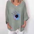 thumbnail image 2 of IROINNID Reduced Womens Plus Size Tops Sunflower Printed T-shirt Cotton Hemp 3/4 Sleeves Blouse Round Neck Lounge Tops,Gray, 2 of 5